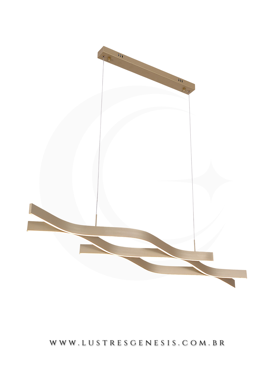 Luminaria de Teto Pendente LED DCD015099 Dourado Bivolt 43W 3000K 120x30cm, Mesa Area Gourmet, Sala de Jantar, Quartos